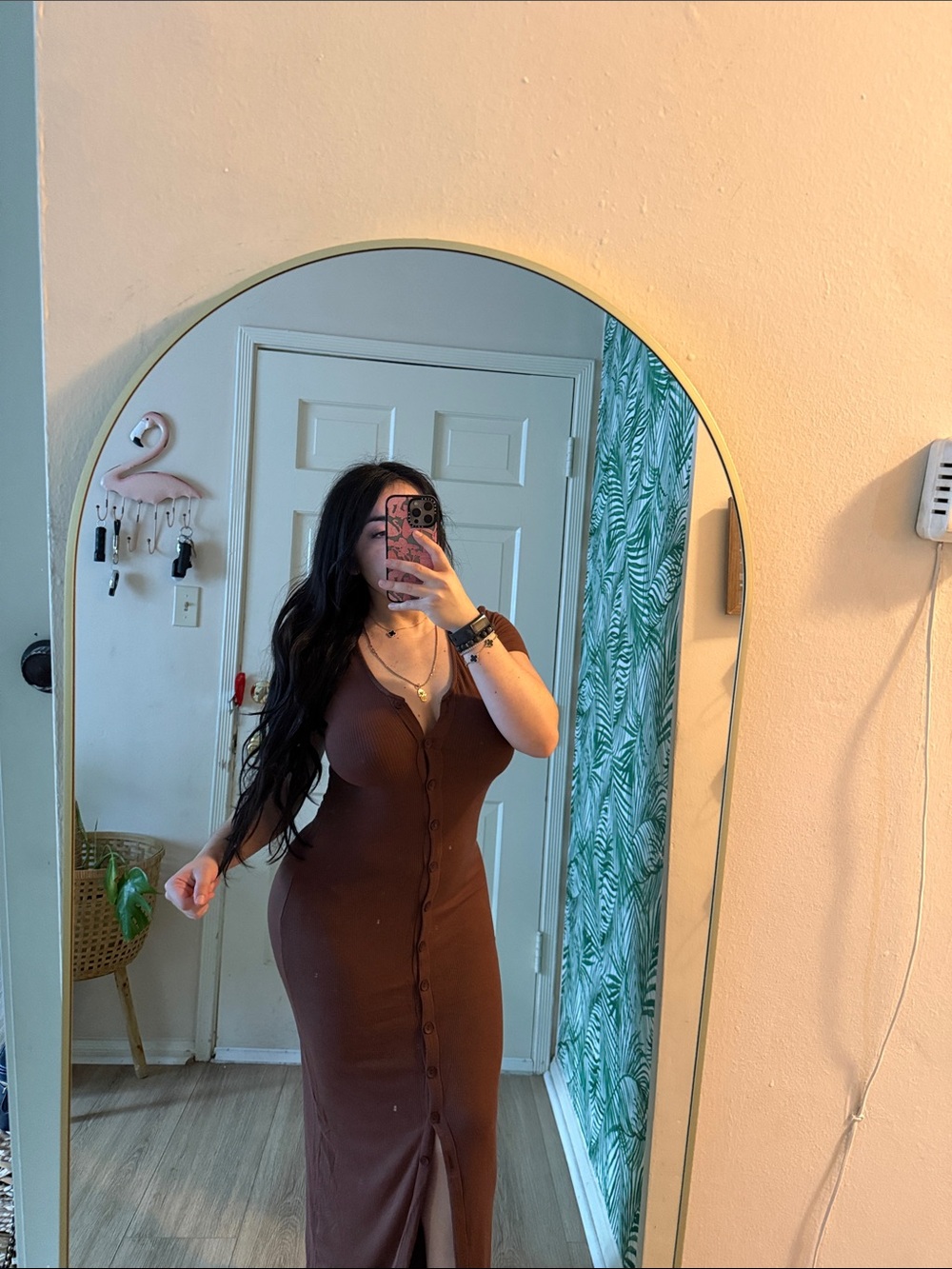 Women’s Brown Button-Front Maxi Dress